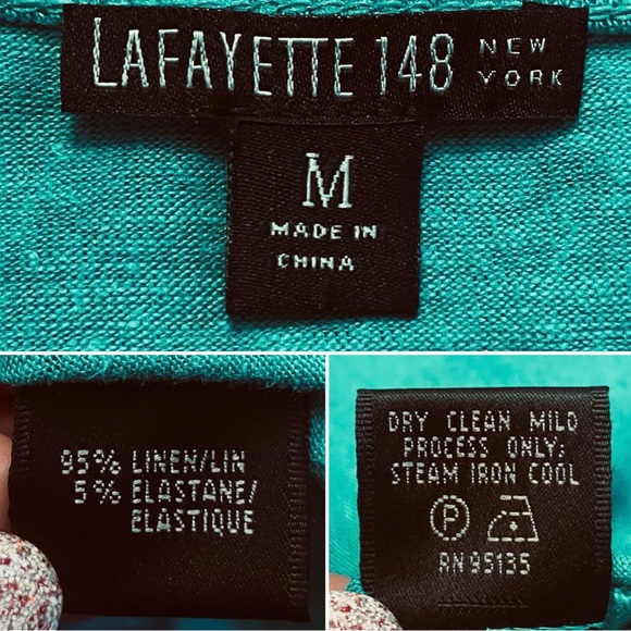 Lafayette 148 NY front draped freshwater linen 3/4 sleeve top size M - Picture 9 of 9